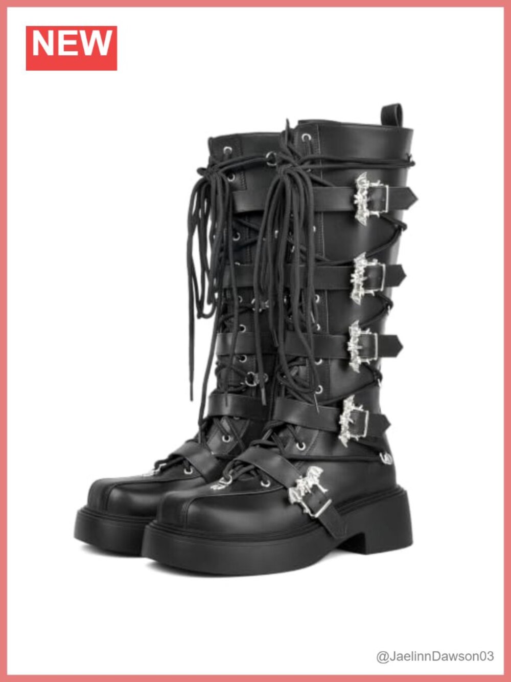 Womens Mid Calf Platform Combat Boots Chunky Heel Side Zip